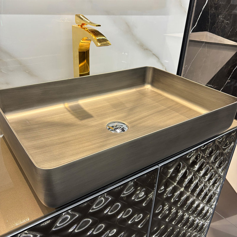 Rectangle Bathroom Vessel Sink In Bronze