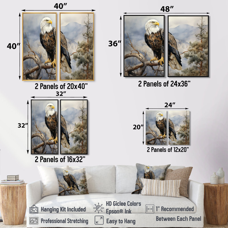 «Bold Eagle Noble Perch», art mural brun, Impression encadrée flottante, Noir, noir, noir, noir, H 36 po x l 48 po