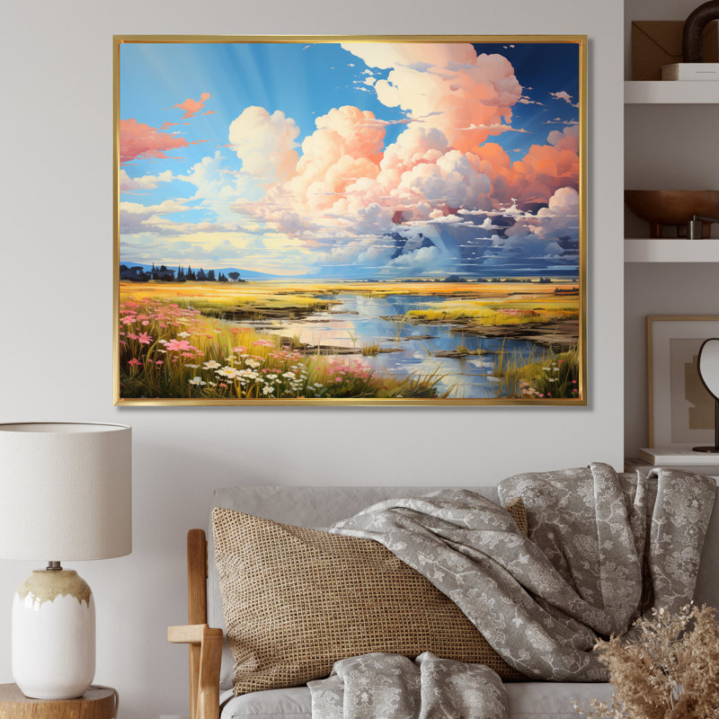 " Sky Infinite Azure In Prairies ", Gold Floater Framed, 30" H x 40" W x 1.5" D