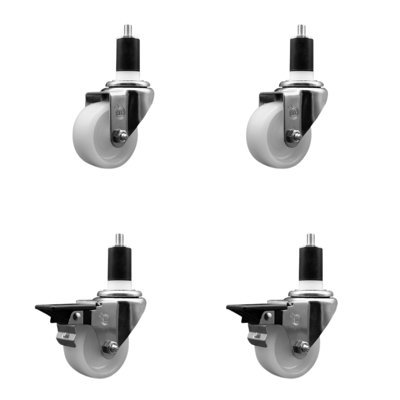 3 Inch Nylon Wheel Swivel 1-1/2 Inch Expanding Stem Caster Set 2 Brakes SCC