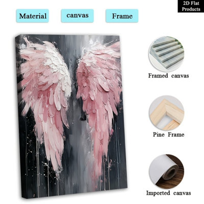  Art mural texturé ailes d'ange rose - Décoration romantique moderne haut de gamme pour le salon