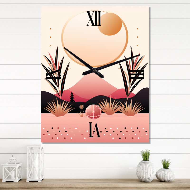 Boho Dreams Abstract Landscape In Vintage Pink III - Horloge murale, H 32 po x l 16 po x P 1 po