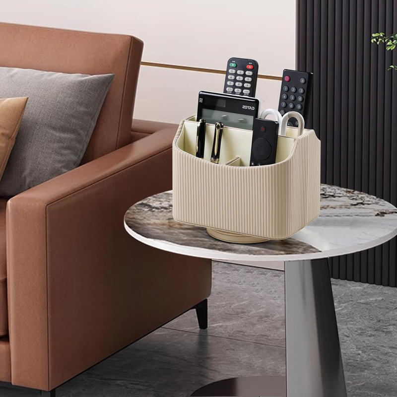 360° Rotating PU Leather Desk Organizer 5-Slot Remote Control Holder Nightstand Storage Caddy