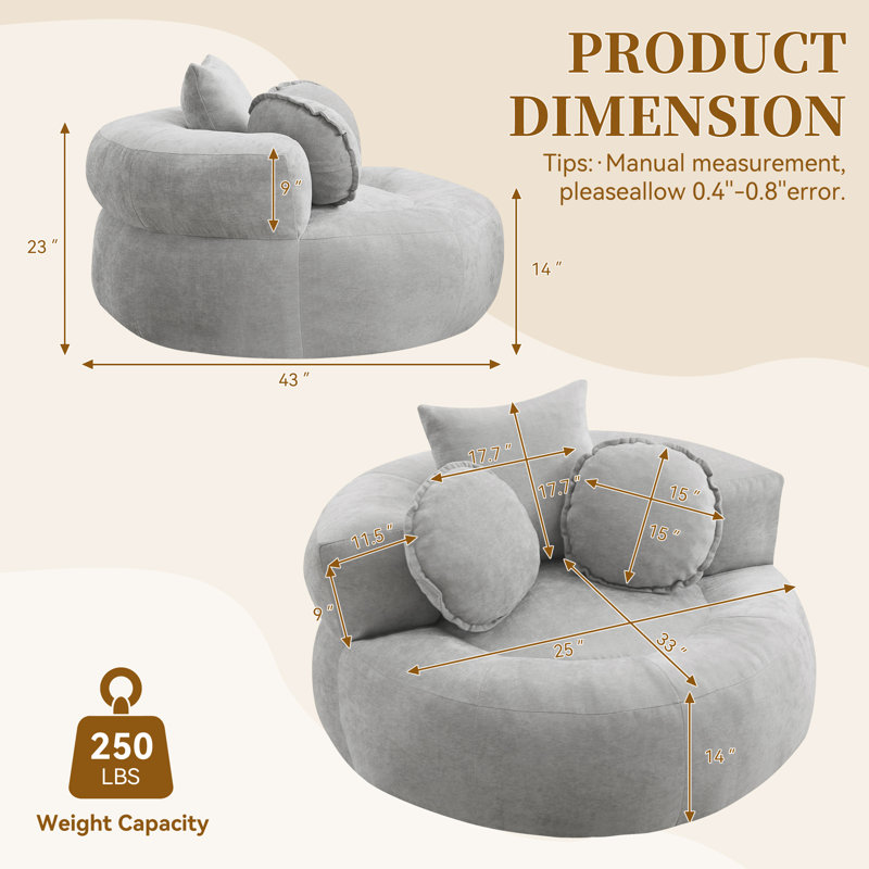 Fauteuil de compression à profil bas 42 po, Gris, No