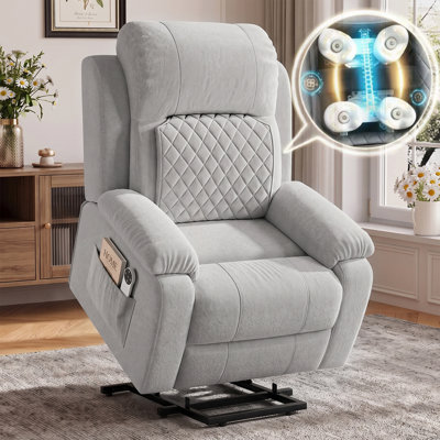 Brunell 35" W Power Lift Recliner Chair with Deep Rolling Lumbar Massage, Electric Lift Chair Recliner with Power Reclining, Remote Control, 400 lbs Heavy Duty, Micro-Velvet Recliner for Seniors
