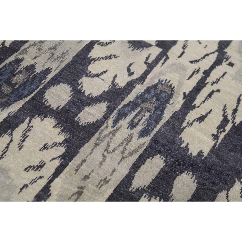 Tapis gris et gris clair de haute qualité noué à la main