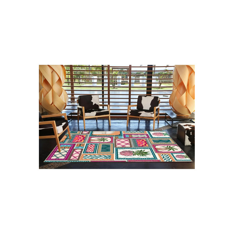 Tapis tissé à motif géométrique, Rectangle 2 pi 4 po x 4 pi