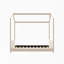 Lit simple en bois et velours, beige