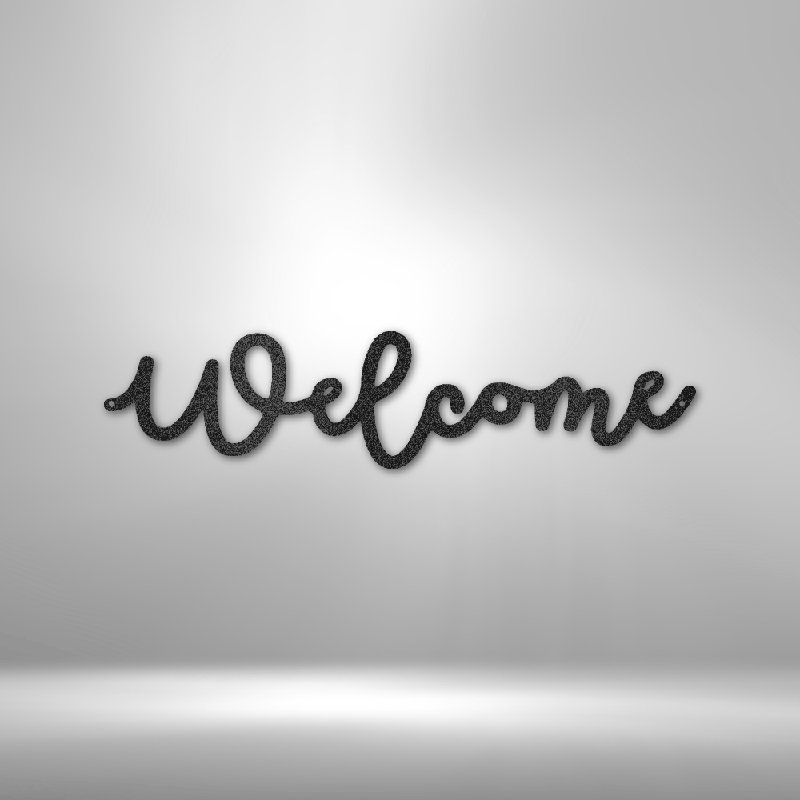 Panneau mural en métal Welcome Script, Noir, H 14,25 po x l 14,5 po x P 0,5 po