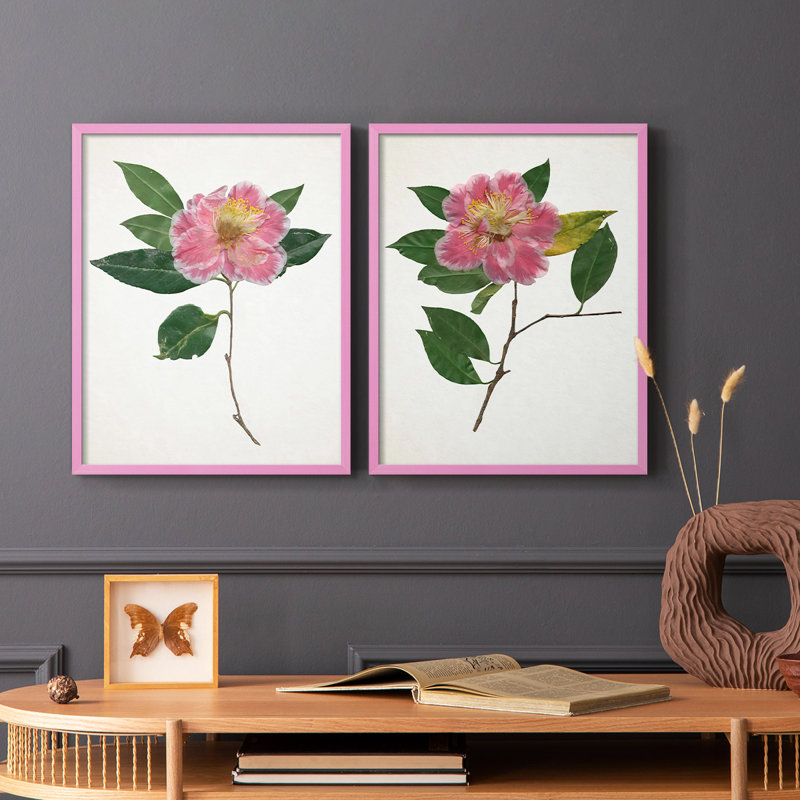 Imprimé encadré PressedCamelliaI-Premium - prêt à être accroché - aucun clou requis - aucun clou requis, Rose
