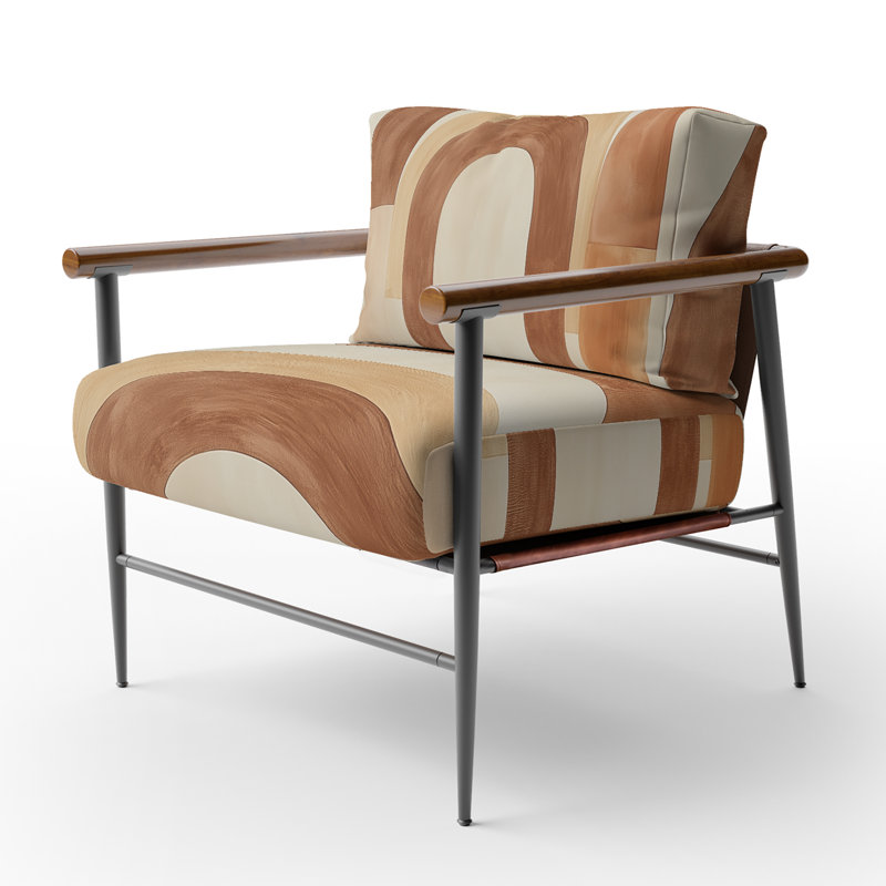 Chaise d'appoint abstraite Boho, Brown Round Arms