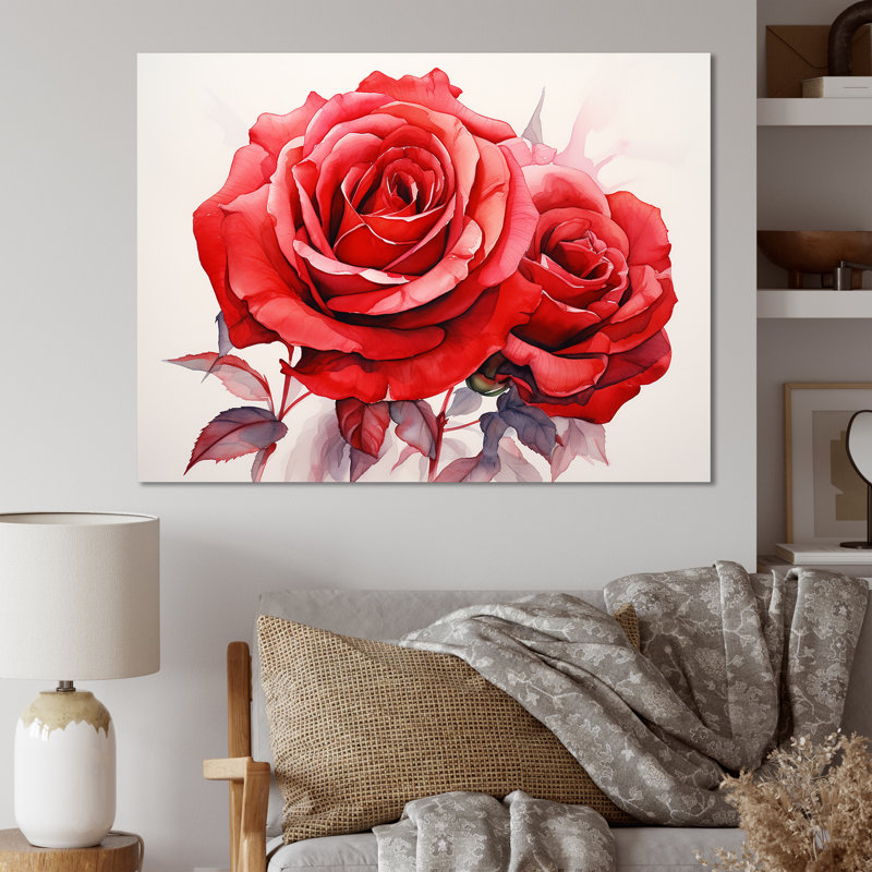 Red Roses Resson sur toile, H 34 po x l 44 po x P 1,5 po, Toile tendue