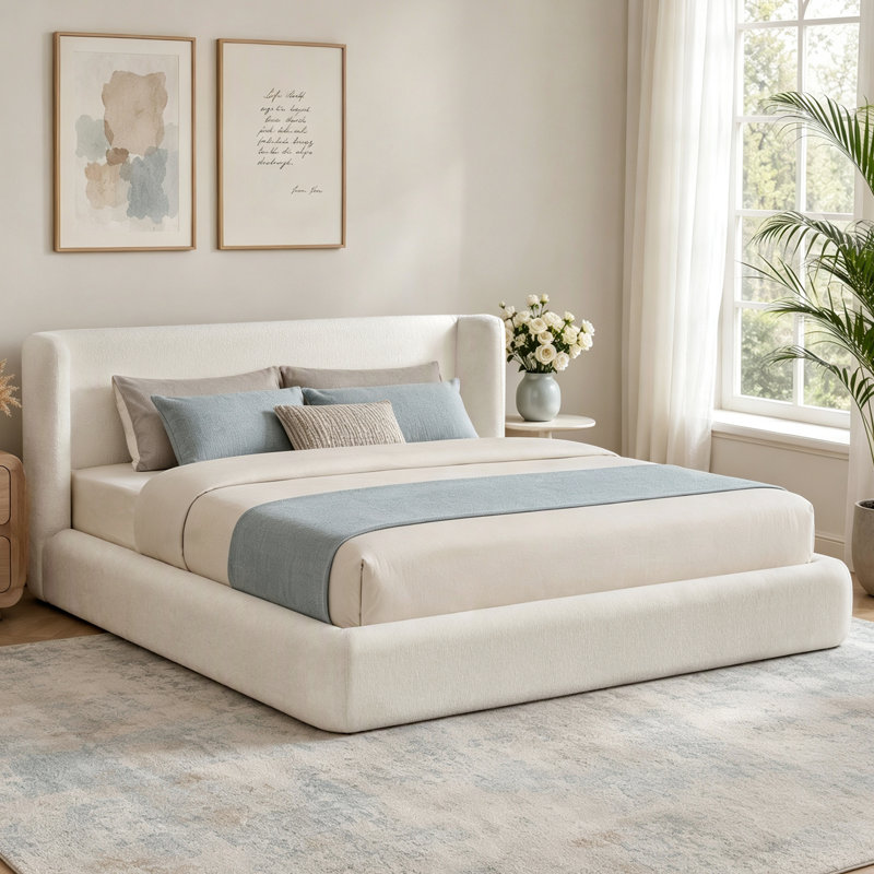 Cadre de lit Fournier AirFrame King avec tête de lit, cadre de lit plateforme rembourré Cloud, rembourrage en mousse de 12 cm, sans sommier, montage facile