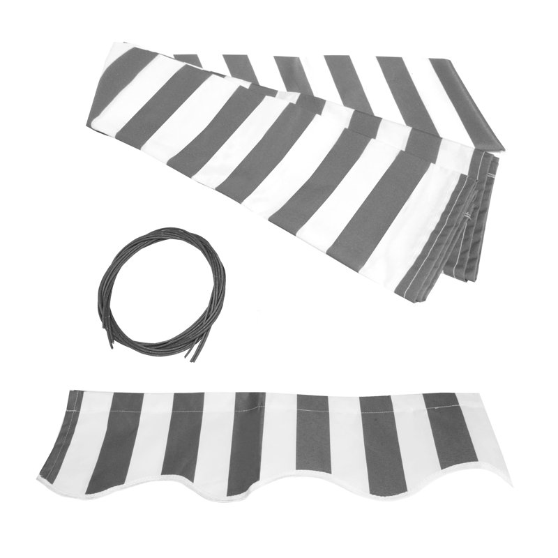 Gray and White Striped Polyester Retractable Awning Fabric Replacement