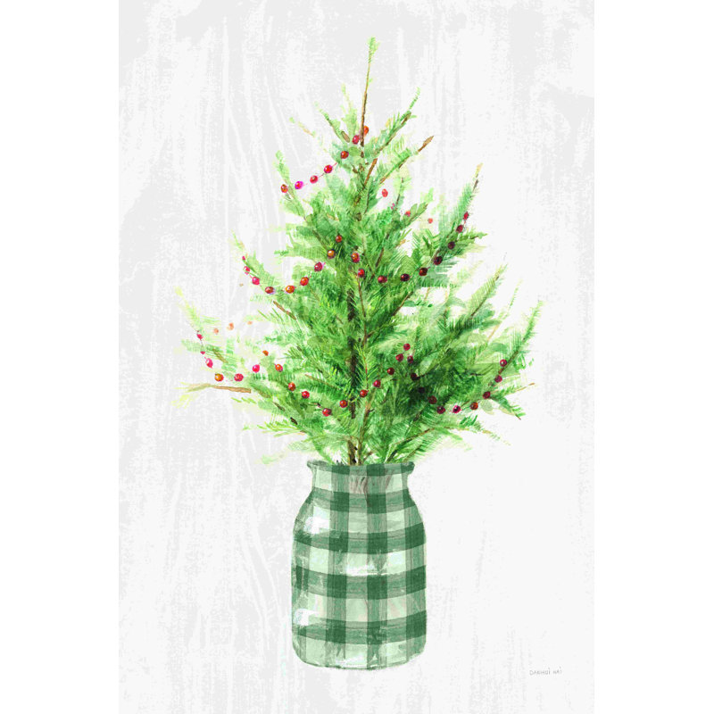 «White and Bright Christmas Tree II Plaid» par Danhui Nai, reproduction sur toile tendue, Papier avec cadre simple argenté