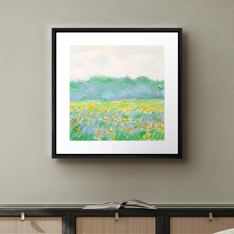 «Wind Flow By The Yellow Flowers Field» par Claude Monet, paysage naturel, œuvre d'art sur toile, reproduction encadrée, Noir