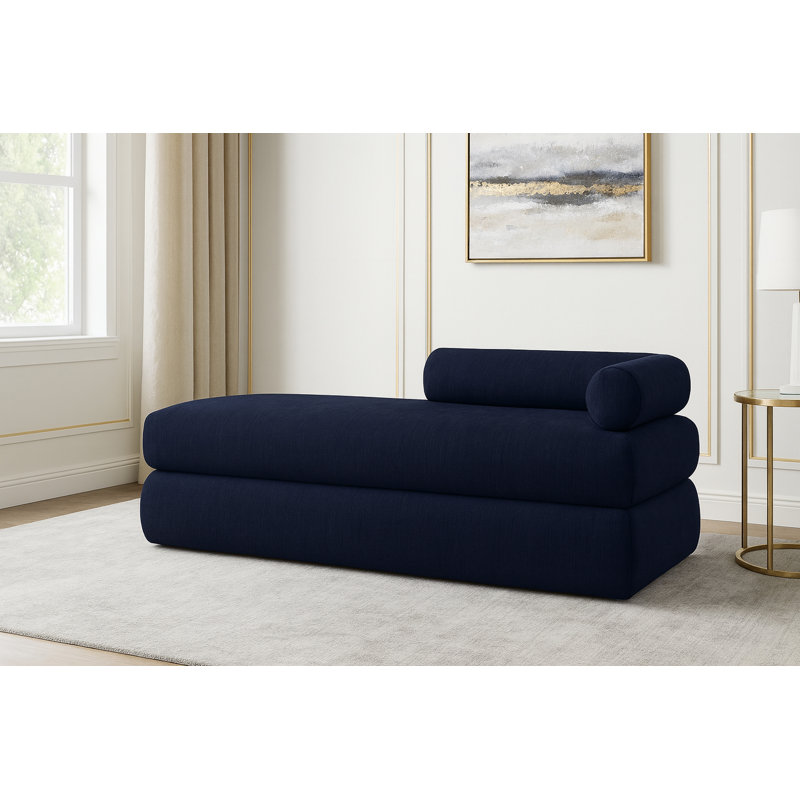 Banc rembourré en chenille Kennedy, Tissu chenille bleu marine