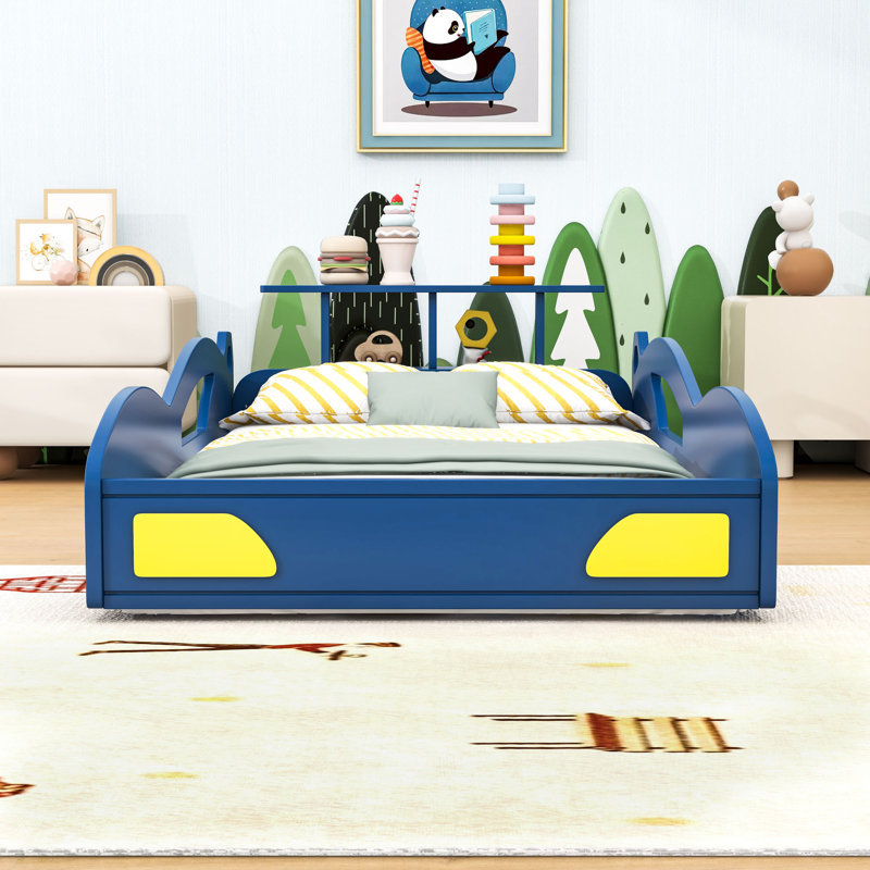 Twin Wooden Race Car Bed, Blue/Yellow