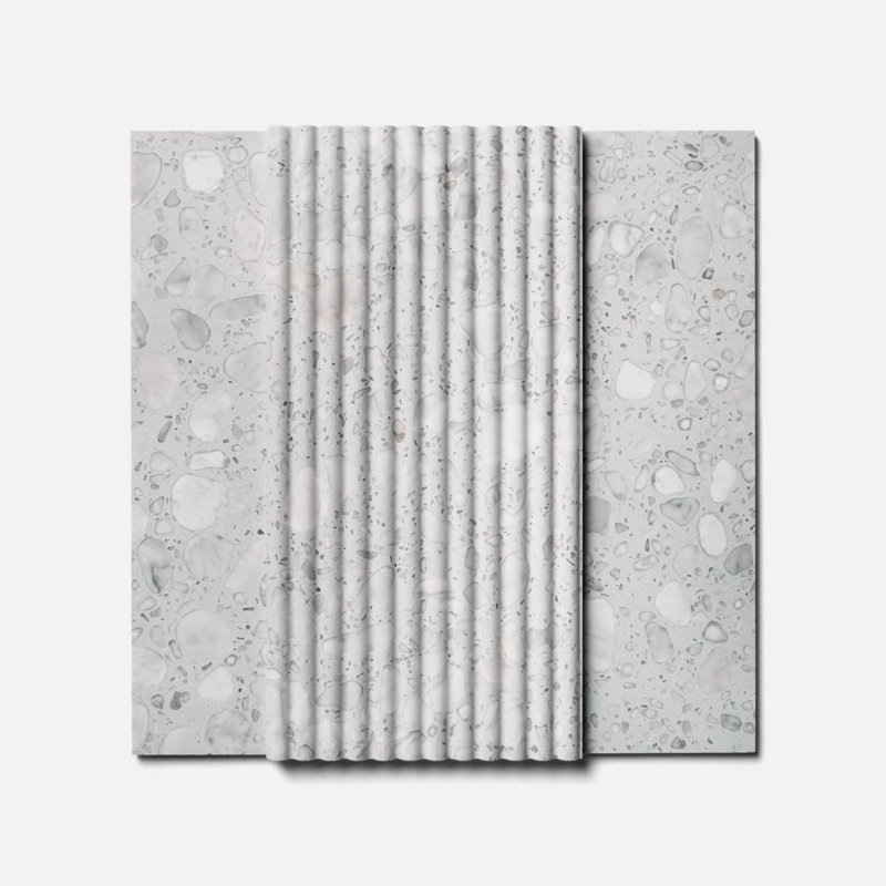 Terrazzo Italy Fluted 12x24 Honed Terrazzo Tile, Sacra Bianco White