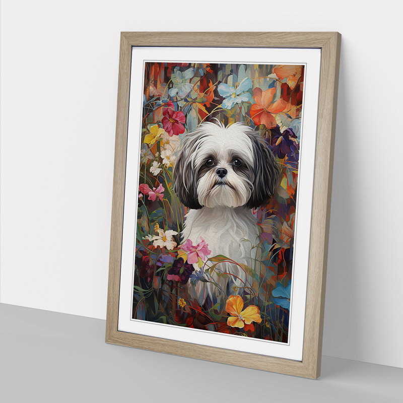 Shih Tzu Contemporary - Framed Print, Oak, 64cm H x 46cm W x 2cm D