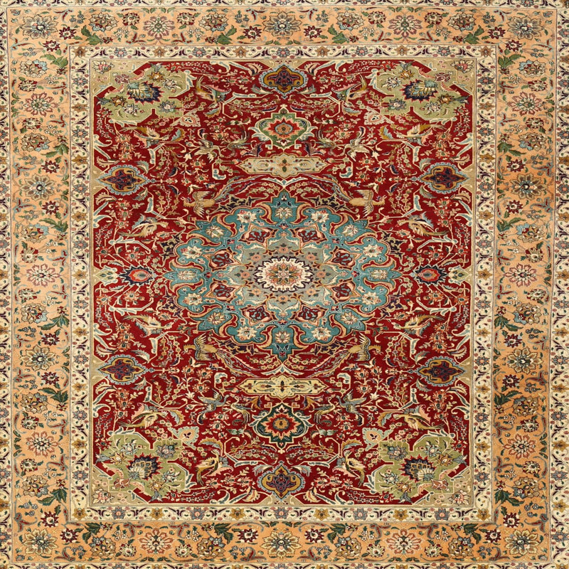 Tapis traditionnel mehroon/noir/crème, Carré 3 pi