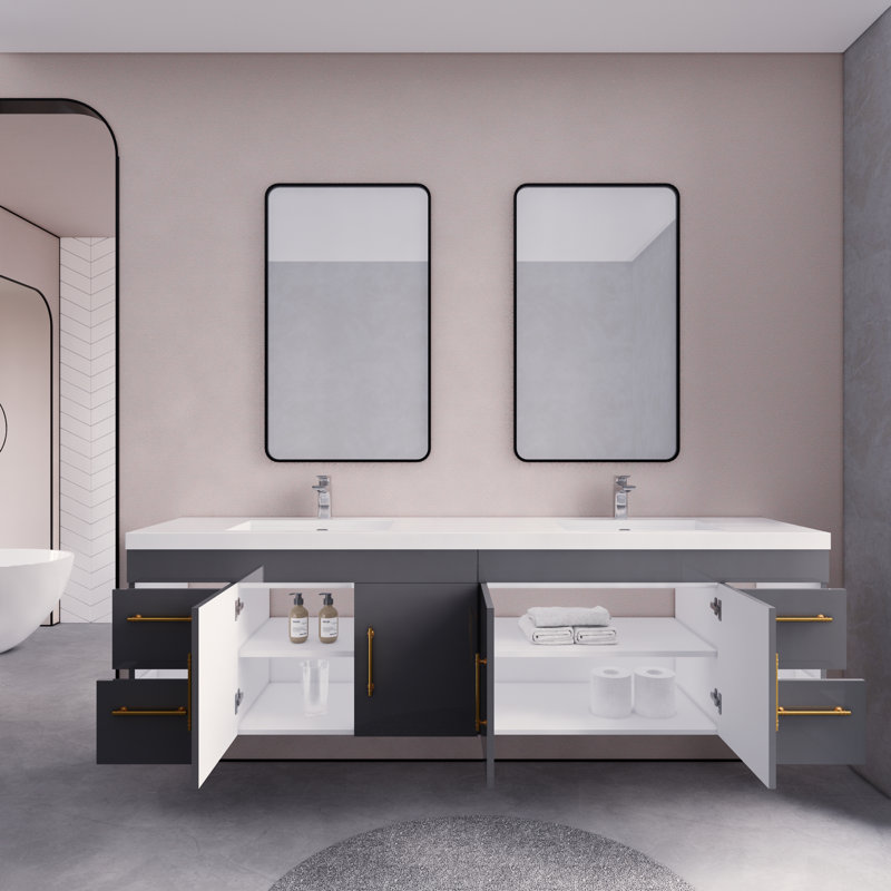 Mapleview 83.46'' Double Bathroom Vanity with Acrylic Top, Gray