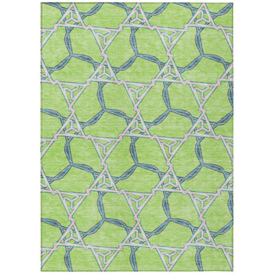 5' X 8' Lime Green And Blue Geometric Washable Indoor Outdoor Area Rug
