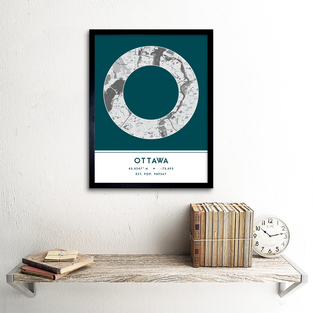 Ottawa Canada City Map Teal - Single Picture Frame Typography