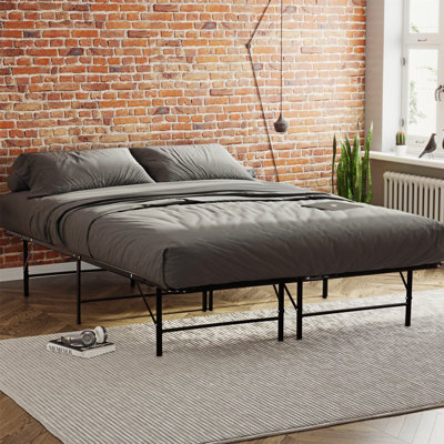 Durable Metal Platform Bed Base -  Mattress Foundation with Under-Bed Storage, Black