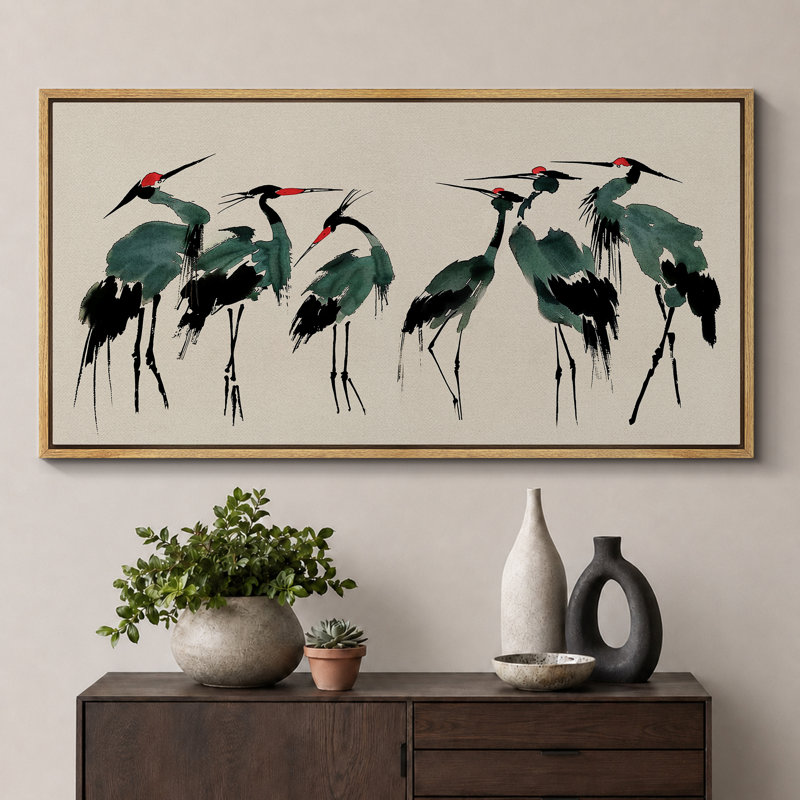 «Crane Heron Bird», impression sur toile très grande, H 30 po x l 60 po, Impression encadrée flottante sans passe-partout