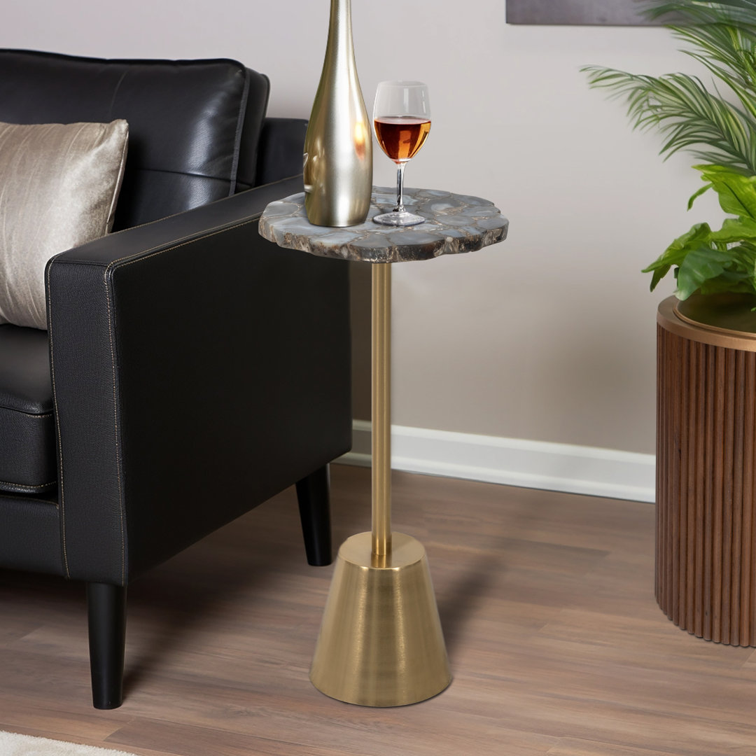24" Gold Iron Base Rough Edge Agate Top Side Accent Table for Living Room or Bedroom Decor Willa Arlo™ Interiors