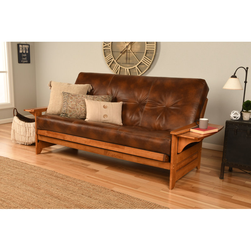Stratford Full Futon and Mattress, Saddle Brown, Barbados, Premium Pocket Coil