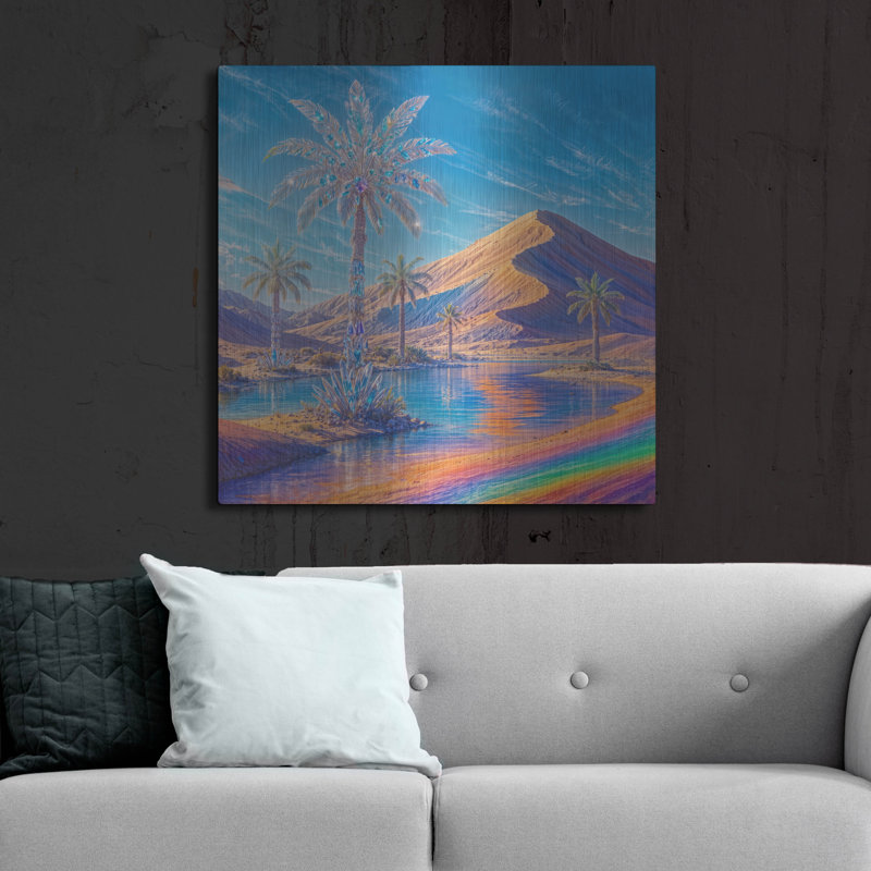 «Crystal Palm Oasis» par Rey Klimt, art mural en métal, 36 po x 36 po, H 36 po x l 36 po
