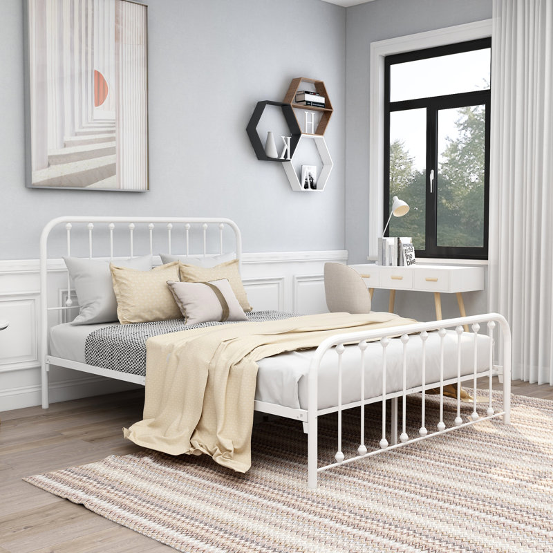 Nayala Metal Spindle Bed, White, Twin