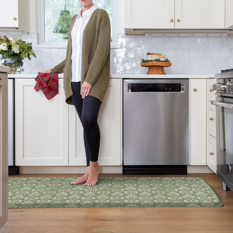 Designer Comfort Anti‑Fatigue Kitchen Comfort Mat – Suzanna Botanical Green, 30" x 108", Green