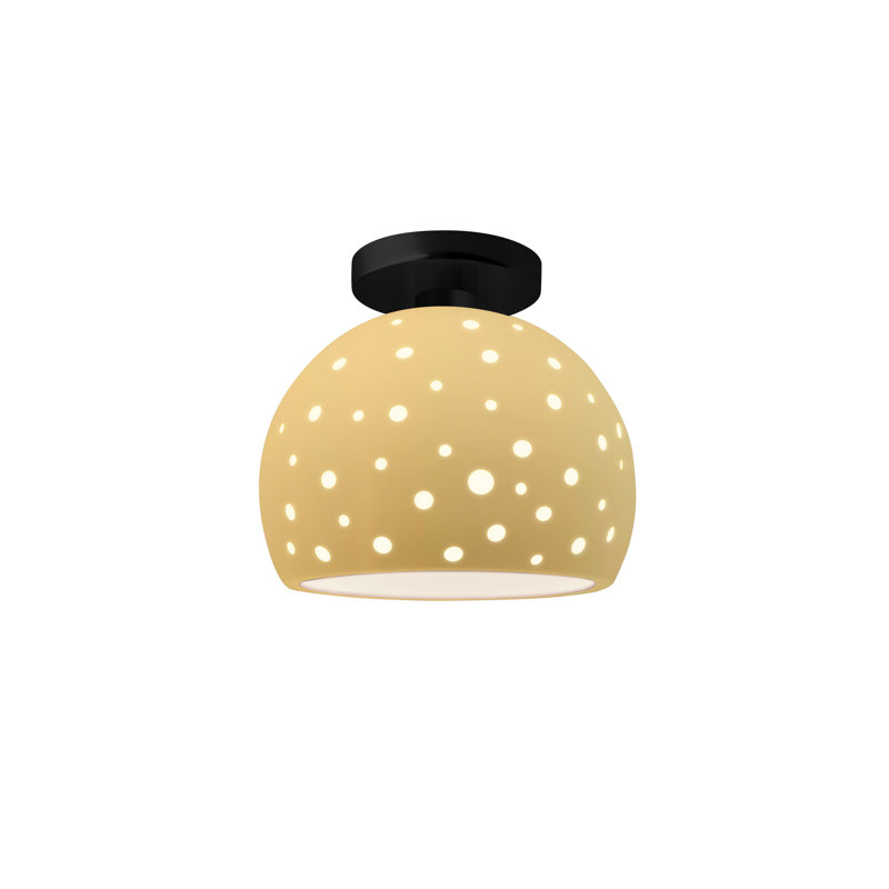 Perforated Globe Semi-Flush - Muted Yellow - Matte Black - 7"W x 7"H - Dedicated LED, Matte Black, 7" H x 7" W x 7" D, 10