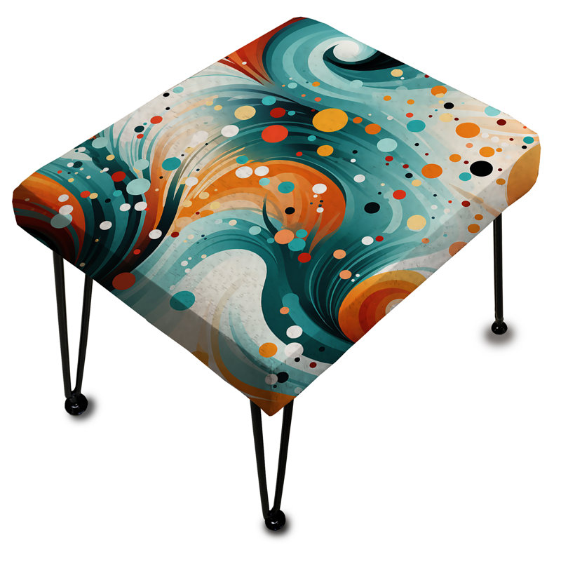 Enchanted Geometric Teal And Orange Print Storm - Geometric Rectangle Ottoman