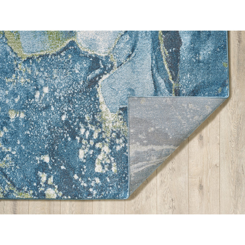 Tapis bleu sarcelle abstrait Dhurrie 3 pi x 5 pi