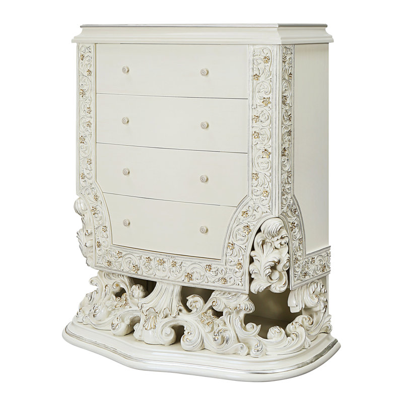 Commode 4 tiroirs Wynton en blanc antique
