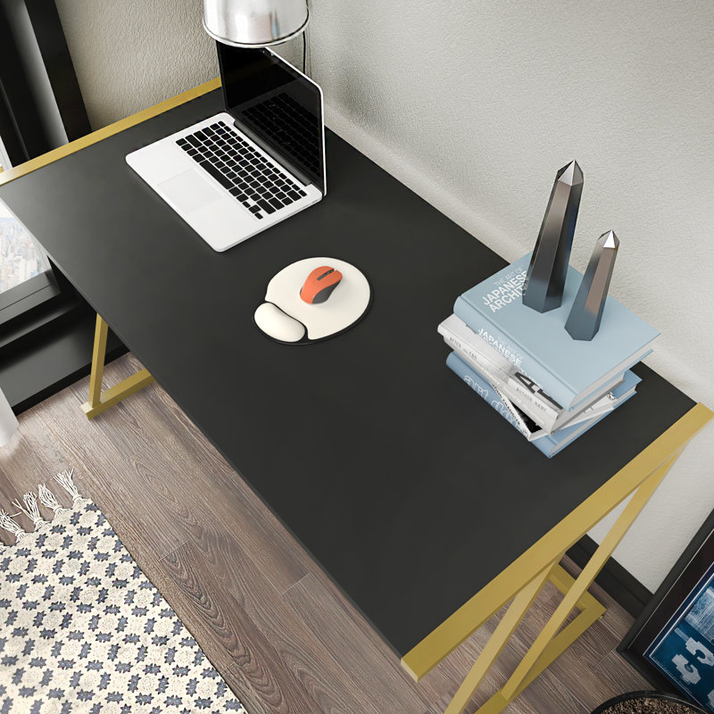 Lenes 120cm W Rectangular Desk, Black/Gold