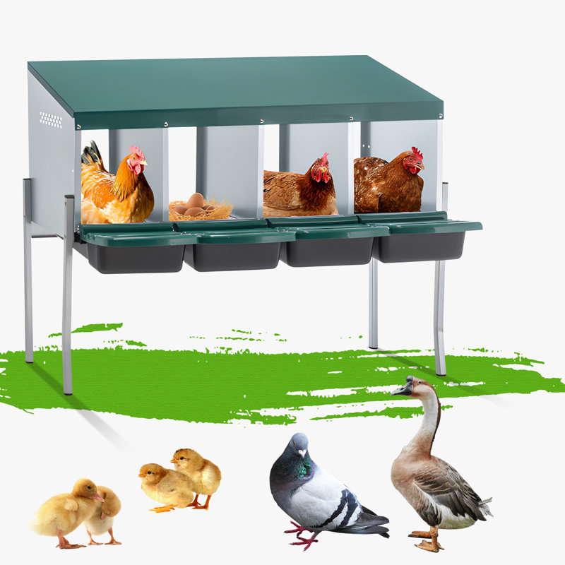 Boîte de nidification pour poulets, boîtes de nidification à 4 trous pour la ponte, boîtes de nidification en métal robustes pour poules, poules, colombe et pigeon pour ramasser les œufs, boîte de nidification murale Roll Away
