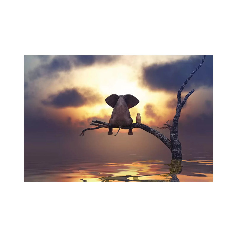 Elephant And Dog Are Sitting On A Tree by Mike Kiev - Print on Canvas, Wrapped Canvas, 30.48 cm H x 45.72 cm W