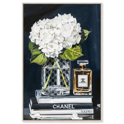 Art Remedy Fashion Art Canvas,  Frame, Glass vase and Glam Books Navy