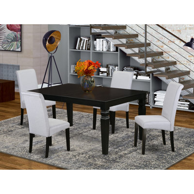 5 Piece Dinette Set Includes a Rectangle Dining Table with Butterfly Leaf and 4 Grey Linen Fabric Parson Dining Room Chairs, Black