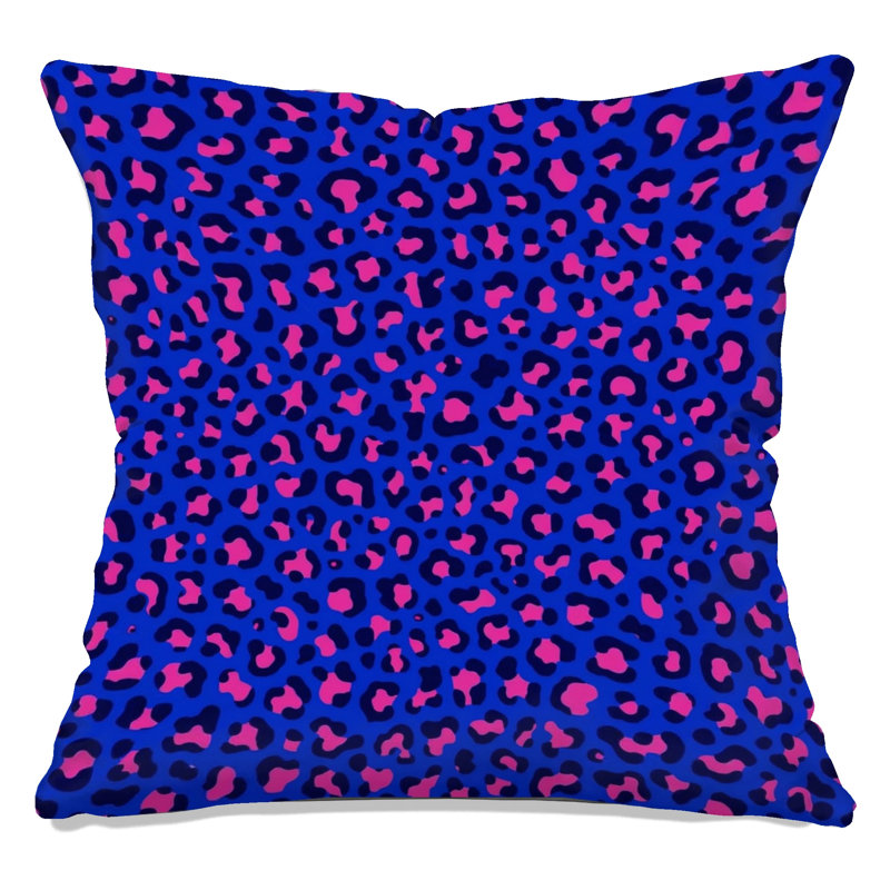 Coussins décoratifs double face à motif léopard, 16 x 16 pouces, Bleu foncé / rose moyen