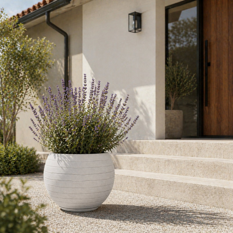 Clumm ECOBO 24.4 inches Eco-Friendly Round Pot Planter, Ravina Indoor/Outdoor Four Season Use, White
