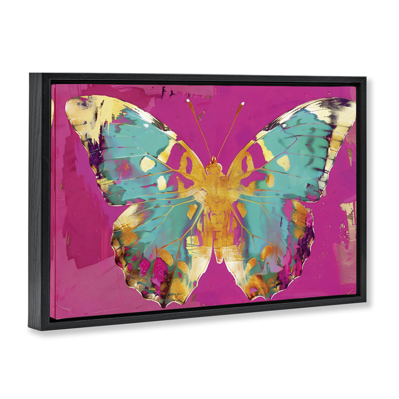 Bijou papillon sur cadre flottant rose, design par LSR Design Studio, Cadre flottant noir de jais, H 17 po x l 25 po