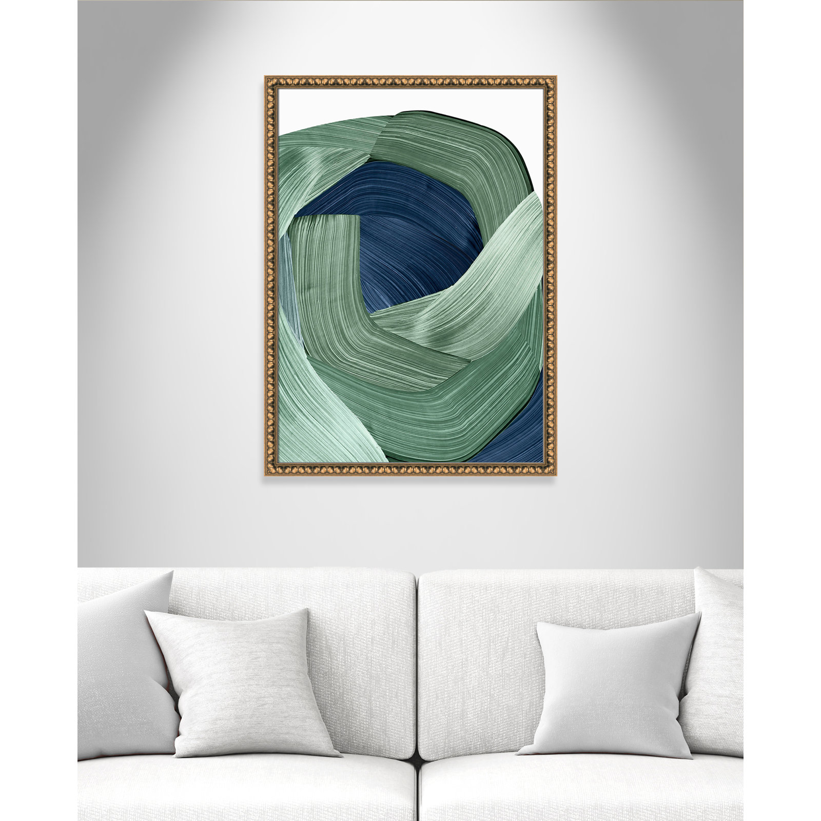 Inga "Harmonious Green II" Painting, Gold Bead, 36.5" H x 26.5" W x 1.13" D