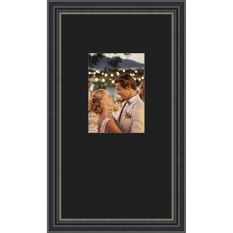 Stylish Black Wood Picture Frame, Smooth black, 10x18 Matted to 5x7