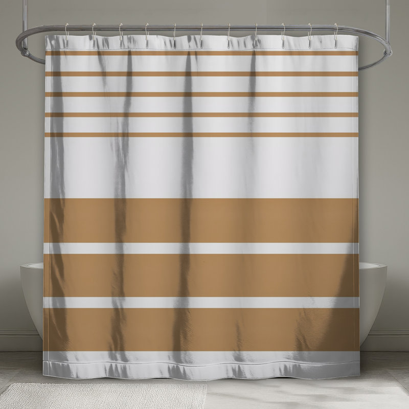 Rideau de douche beige à rayures blanches extra long, 70in W x 93in H